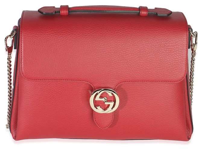 Bolsa de mão média em couro de bezerro vermelho Dollar com logo G entrelaçado da Gucci - vista 8