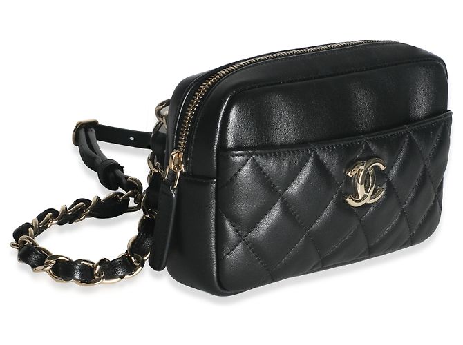 Schwarze gesteppte Lammleder-Gürteltasche mit Fronttasche von Chanel - vista 4