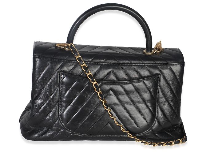 Borsa Coco grande in pelle di vitello invecchiata nera a zigzag di Chanel Nero - vista 2