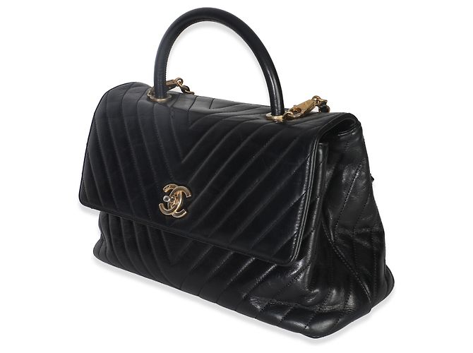 Borsa Coco grande in pelle di vitello invecchiata nera a zigzag di Chanel Nero - vista 3