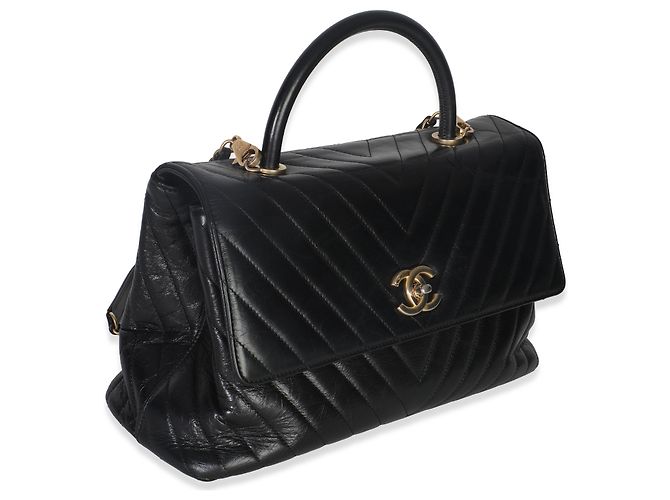 Borsa Coco grande in pelle di vitello invecchiata nera a zigzag di Chanel Nero - vista 4