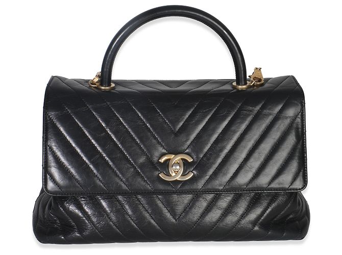 Borsa Coco grande in pelle di vitello invecchiata nera a zigzag di Chanel Nero - vista 7