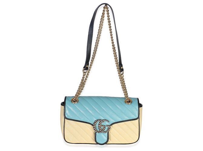 Borsa GG Marmont piccola in pelle di vitello matelassé blu e gialla con torchon diagonale di Gucci - vista 5