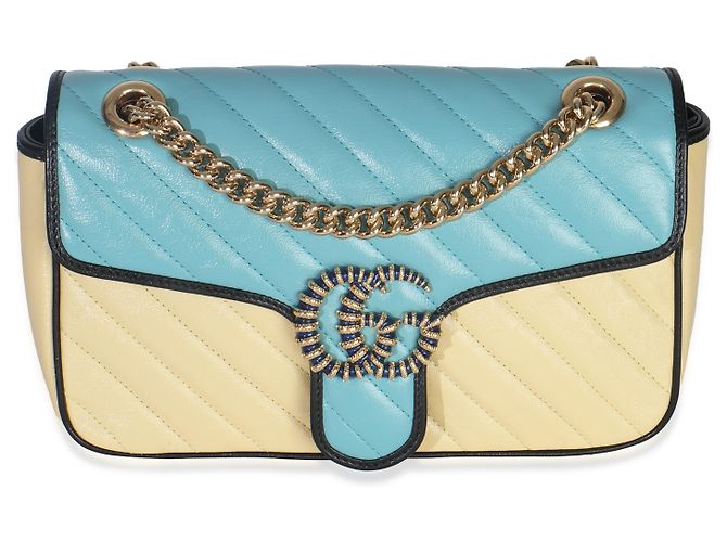Borsa GG Marmont piccola in pelle di vitello matelassé blu e gialla con torchon diagonale di Gucci - vista 8