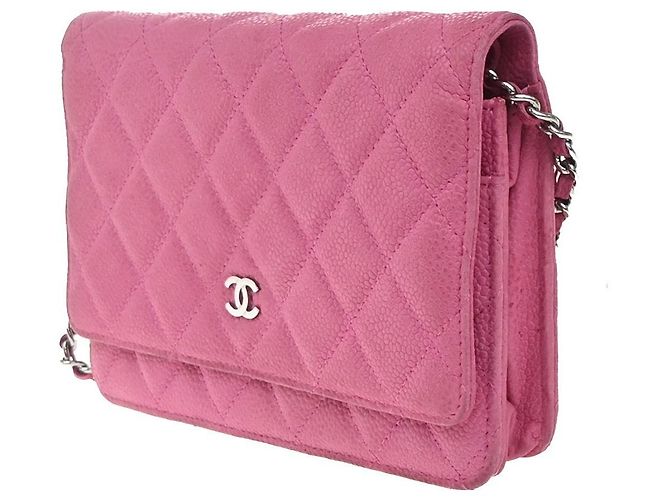Wallet On Chain Cartera Chanel con cadena en piel de ternera acolchada Rosa - vista 3