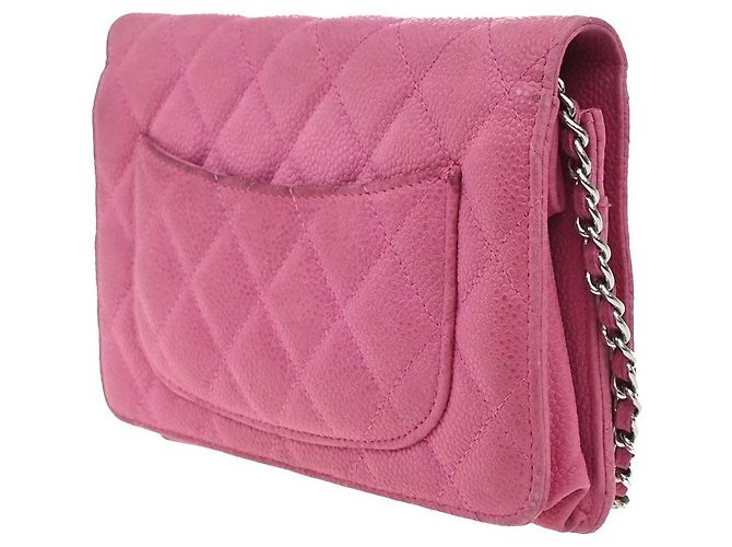 Wallet On Chain Cartera Chanel con cadena en piel de ternera acolchada Rosa - vista 4