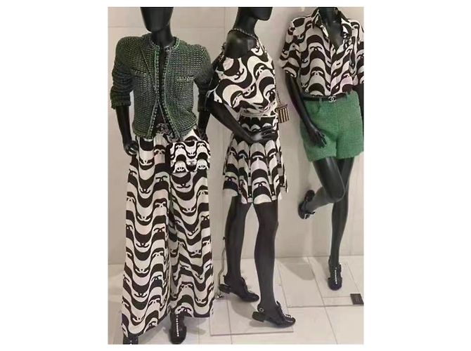 Abito midi in seta CC Wave avorio e nero Chanel 21P FR 42 Crudo - vista 7