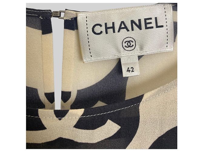 Abito midi in seta CC Wave avorio e nero Chanel 21P FR 42 Crudo - vista 8