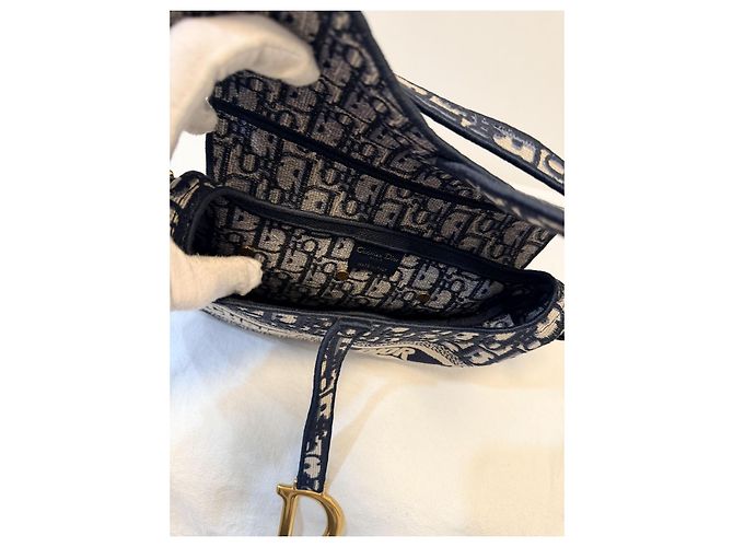 Christian Dior Saddle Chain Pouch Jacquard Obliquo Blu - vista 10