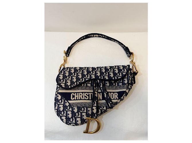 Christian Dior Saddle Chain Pouch Jacquard Obliquo Blu - vista 11