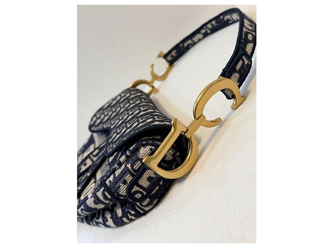Christian Dior Saddle Chain Pouch Jacquard Obliquo Blu - vista 13