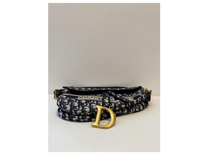 Christian Dior Saddle Chain Pouch Jacquard Obliquo Blu - vista 3