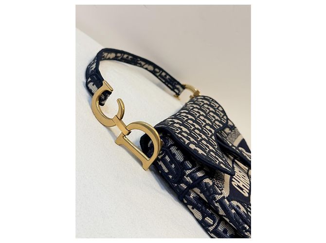 Christian Dior Saddle Chain Pouch Jacquard Obliquo Blu - vista 5