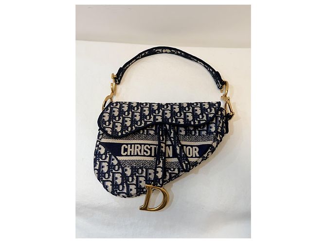 Christian Dior Saddle Chain Pouch Jacquard Obliquo Blu - vista 6