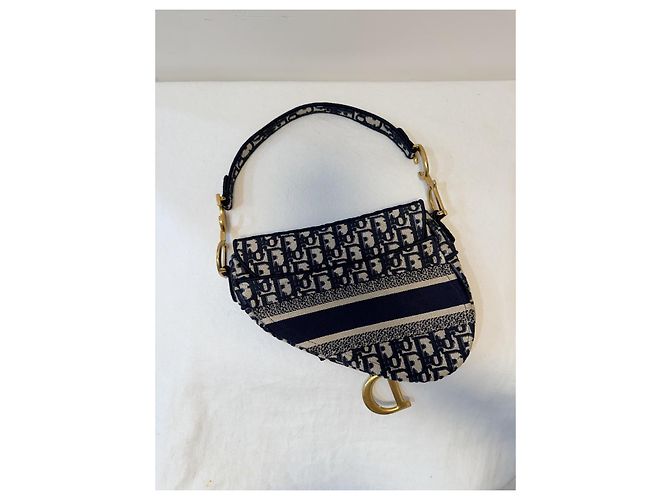 Christian Dior Saddle Chain Pouch Jacquard Obliquo Blu - vista 7