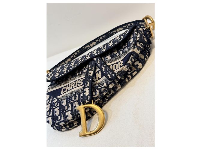 Christian Dior Saddle Chain Pouch Jacquard Obliquo Blu - vista 8
