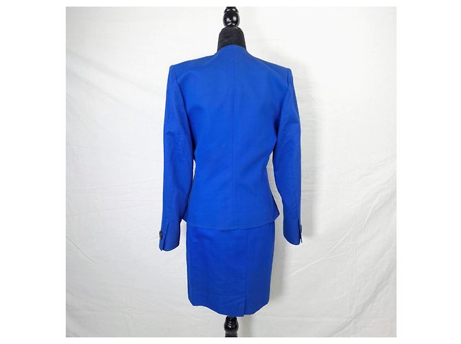 Yves Saint Laurent YSL tailleur gonna blu in cotone piqué - vista 2