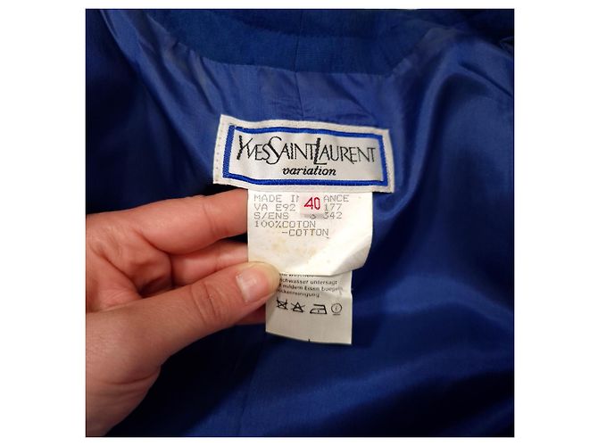 Yves Saint Laurent YSL tailleur gonna blu in cotone piqué - vista 3