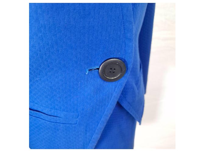 Yves Saint Laurent YSL tailleur gonna blu in cotone piqué - vista 4
