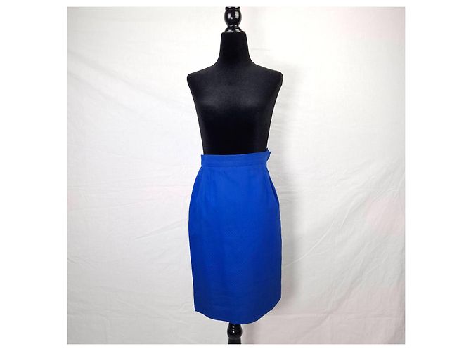 Yves Saint Laurent YSL tailleur gonna blu in cotone piqué - vista 5