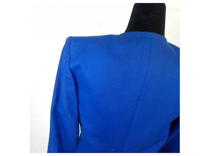 Yves Saint Laurent YSL tailleur gonna blu in cotone piqué - vista 7