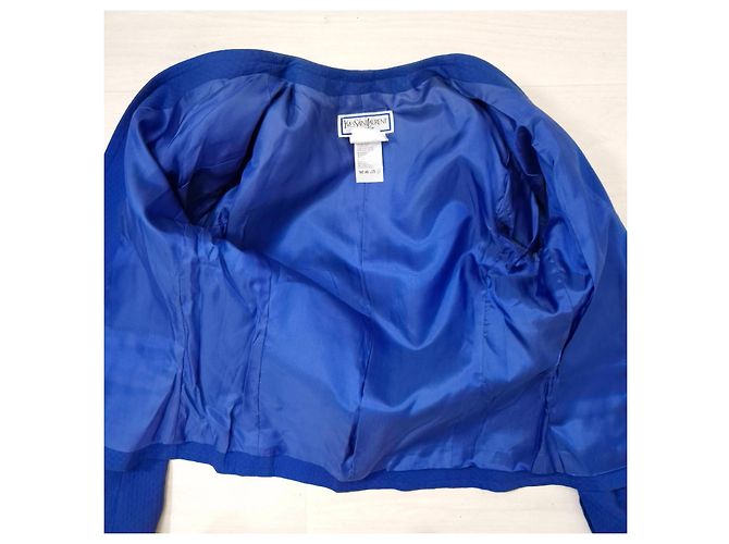 Yves Saint Laurent YSL tailleur gonna blu in cotone piqué - vista 8