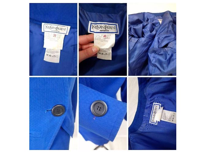 Yves Saint Laurent YSL tailleur gonna blu in cotone piqué - vista 9