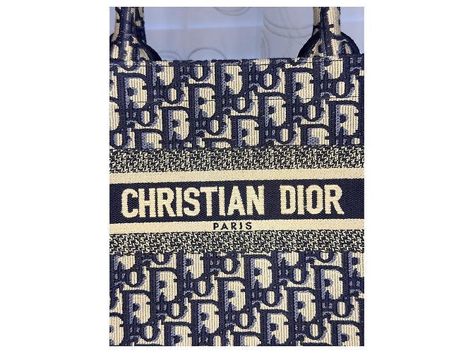 Christian Dior Book Tote Small Bianco Blu Cotone - vista 10