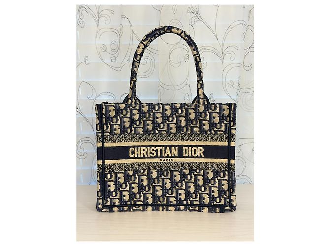 Christian Dior Book Tote Small Bianco Blu Cotone - vista 4