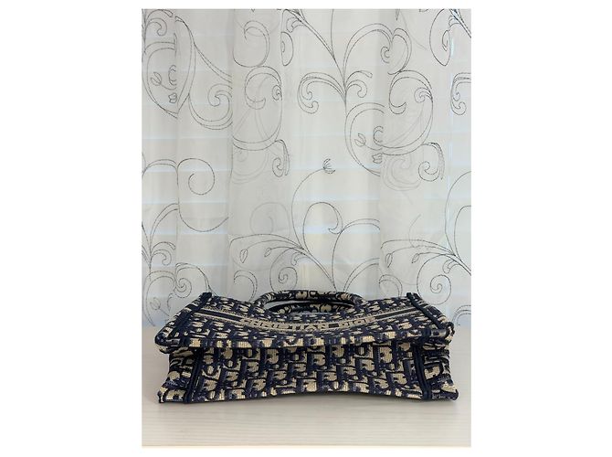 Christian Dior Book Tote Small Bianco Blu Cotone - vista 5