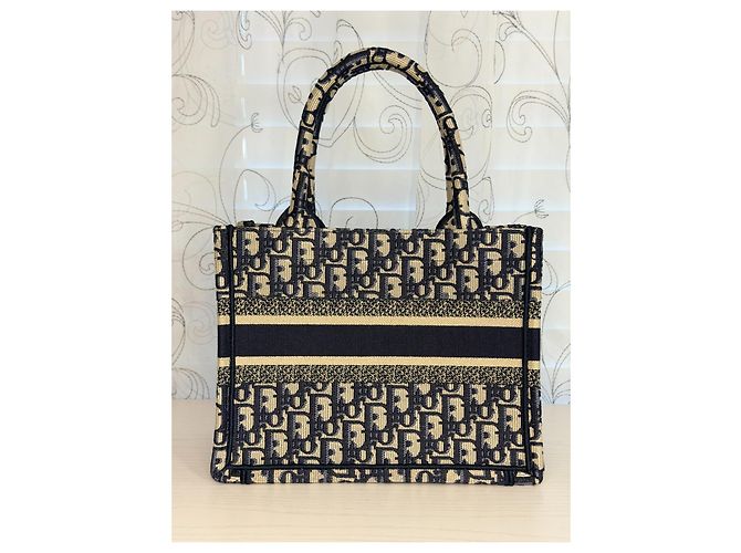Christian Dior Book Tote Small Bianco Blu Cotone - vista 7
