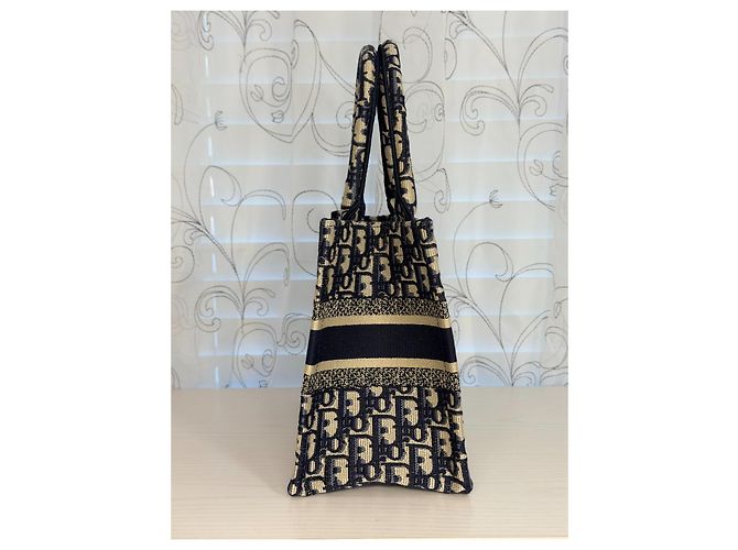 Christian Dior Book Tote Small Bianco Blu Cotone - vista 8