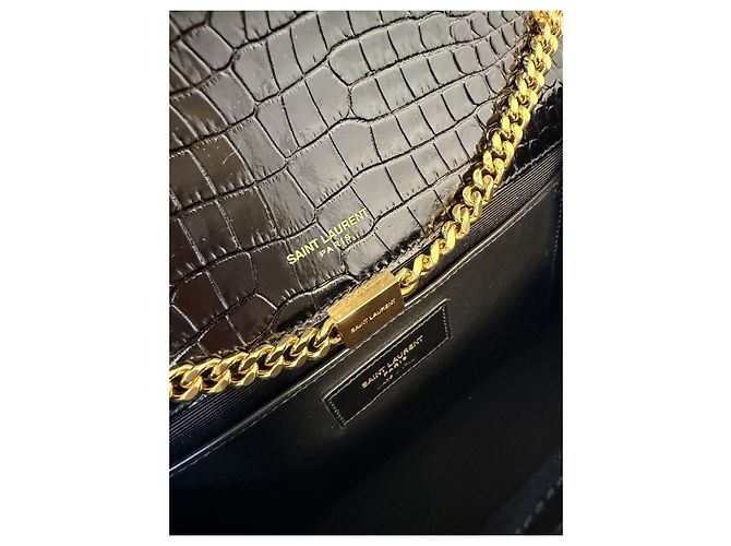 Yves Saint Laurent Kate Tassel Borsa in pelle con stampa coccodrillo nera - vista 10