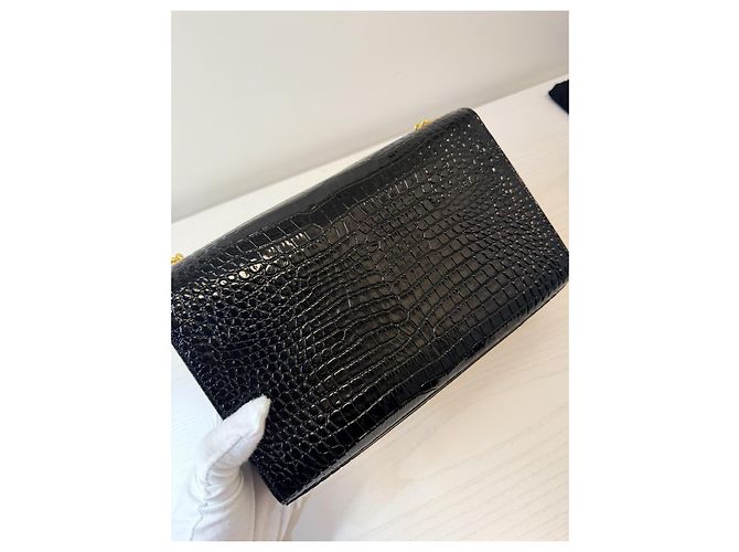 Yves Saint Laurent Kate Tassel Borsa in pelle con stampa coccodrillo nera - vista 13