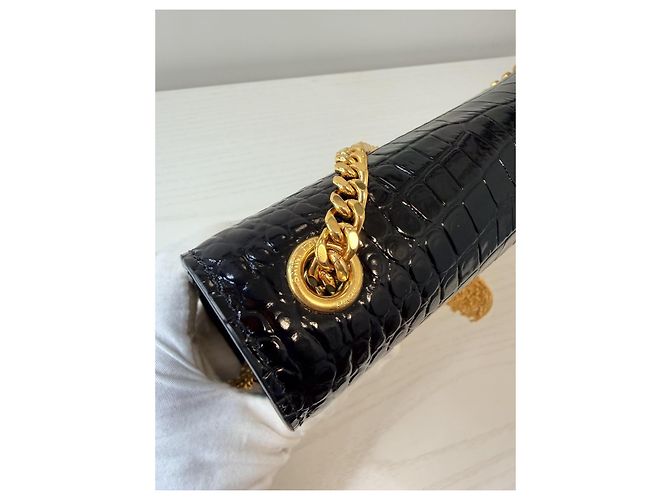 Yves Saint Laurent Kate Tassel Borsa in pelle con stampa coccodrillo nera - vista 3