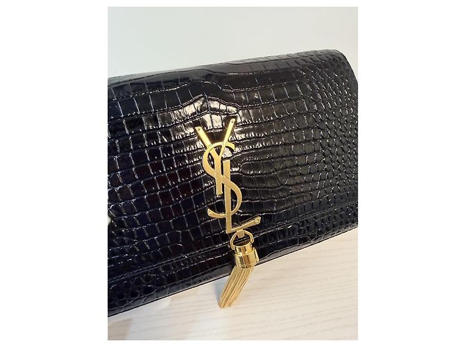 Yves Saint Laurent Kate Tassel Borsa in pelle con stampa coccodrillo nera - vista 6
