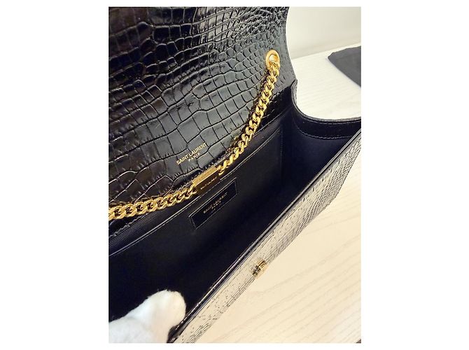 Yves Saint Laurent Kate Tassel Borsa in pelle con stampa coccodrillo nera - vista 7