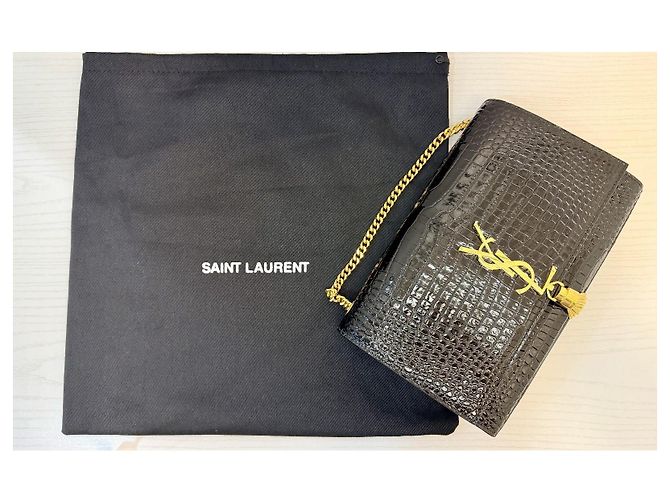 Yves Saint Laurent Kate Tassel Borsa in pelle con stampa coccodrillo nera - vista 9