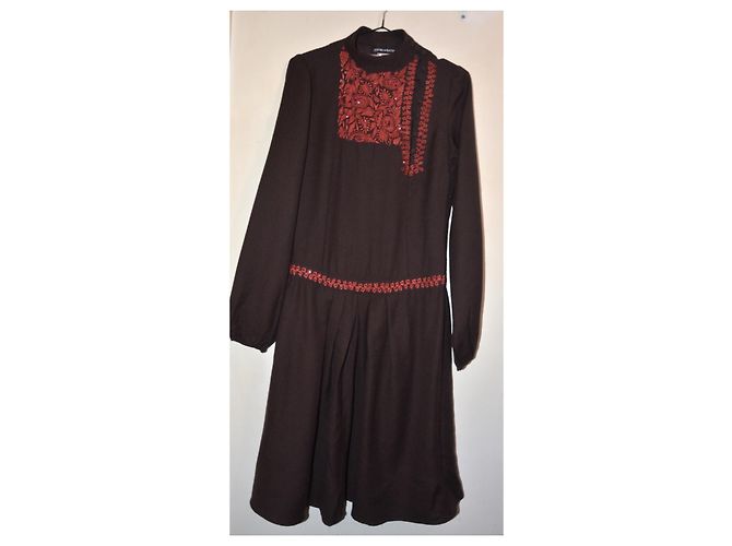 Vestido largo de lienzo de lana marrón Antik Batik Castaño - vista 6