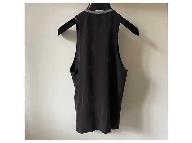 Autre Marque Top de seda marrón oscuro con detalles grises CFOC - Talla S - vista 10