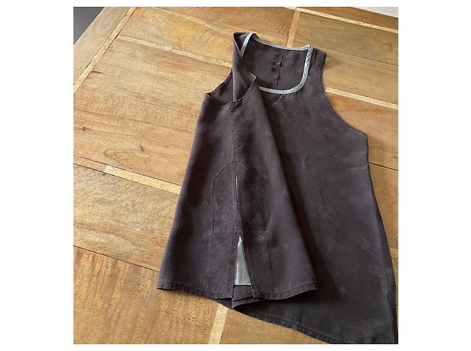 Autre Marque Top de seda marrón oscuro con detalles grises CFOC - Talla S - vista 11