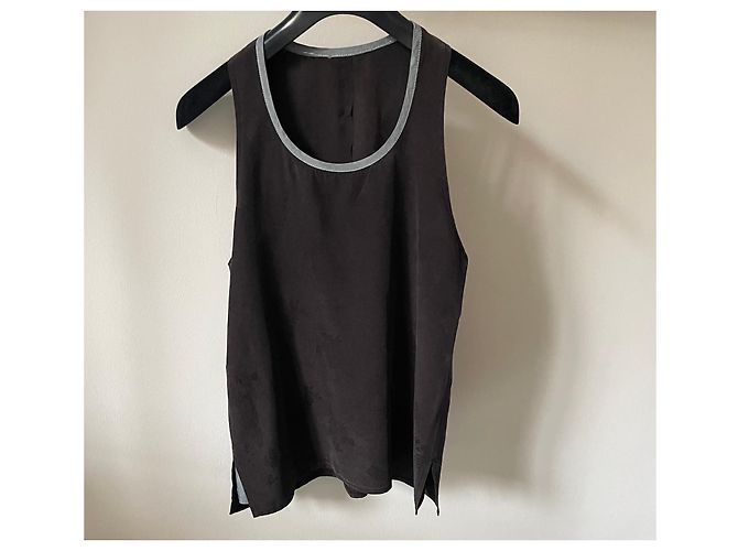 Autre Marque Top de seda marrón oscuro con detalles grises CFOC - Talla S - vista 12