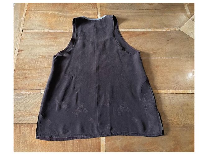 Autre Marque Top de seda marrón oscuro con detalles grises CFOC - Talla S - vista 4