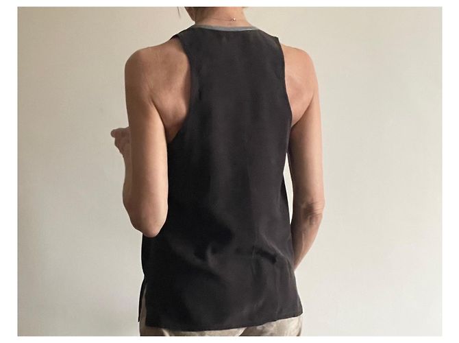 Autre Marque Top de seda marrón oscuro con detalles grises CFOC - Talla S - vista 7