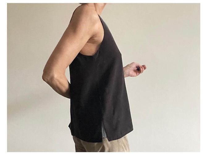 Autre Marque Top de seda marrón oscuro con detalles grises CFOC - Talla S - vista 8