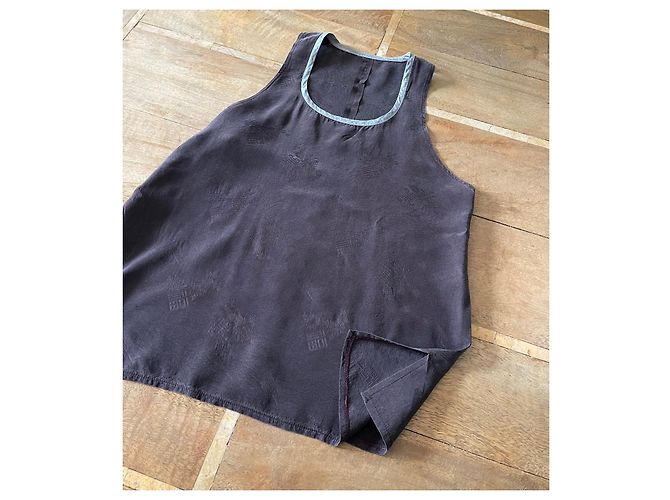 Autre Marque Top de seda marrón oscuro con detalles grises CFOC - Talla S - vista 9
