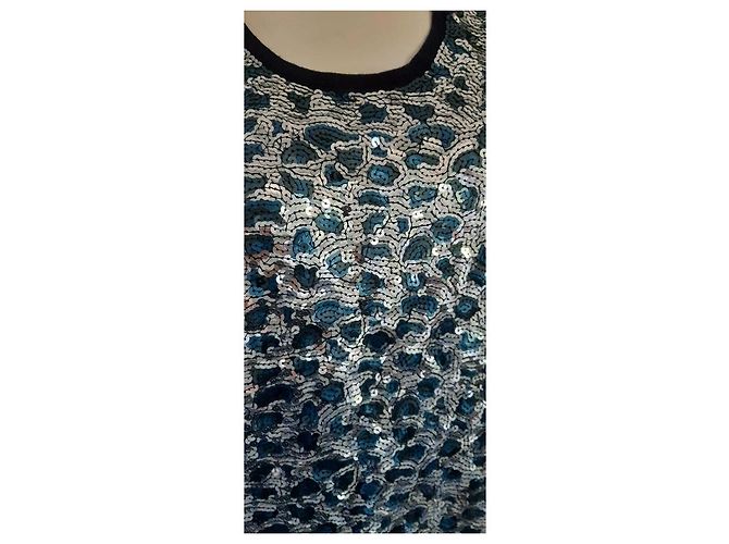 Top Bcbg Max Azria in cotone blu navy con paillettes - vista 2