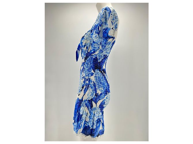Autre Marque Blau-weißer geraffter Kleid - Ansicht 3