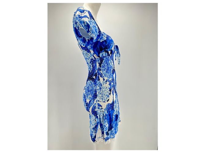 Autre Marque Blau-weißer geraffter Kleid - Ansicht 4
