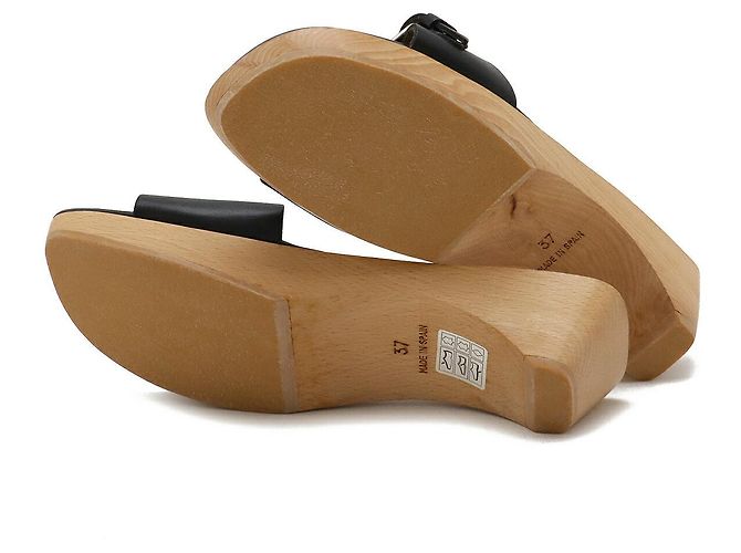 Mule in pelle e legno Hermès 37 Nero Grigio - vista 5